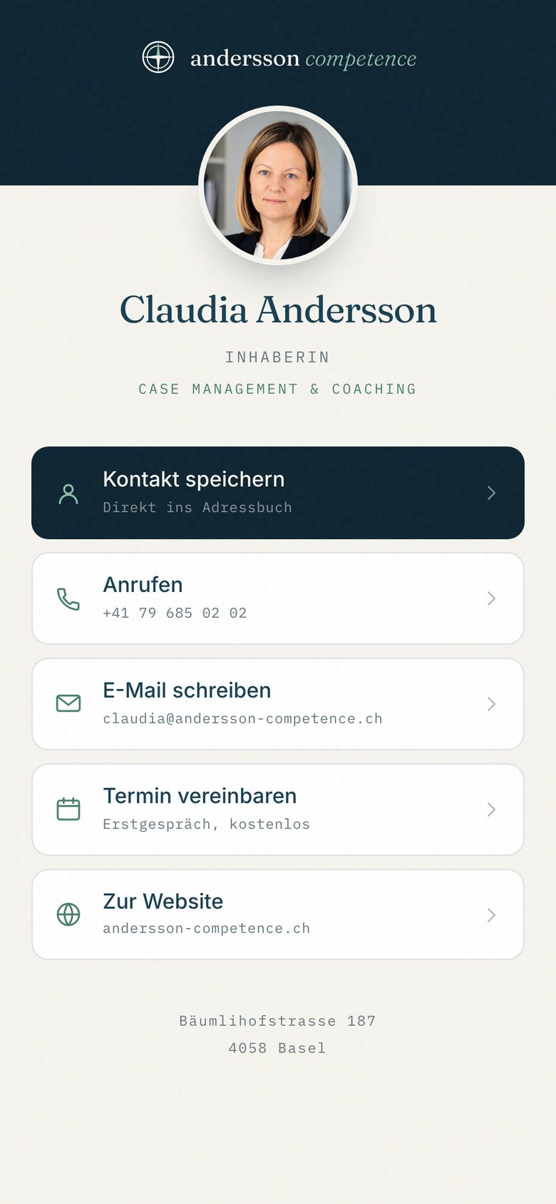 andersson competence – digitale Visitenkarte auf dem Smartphone