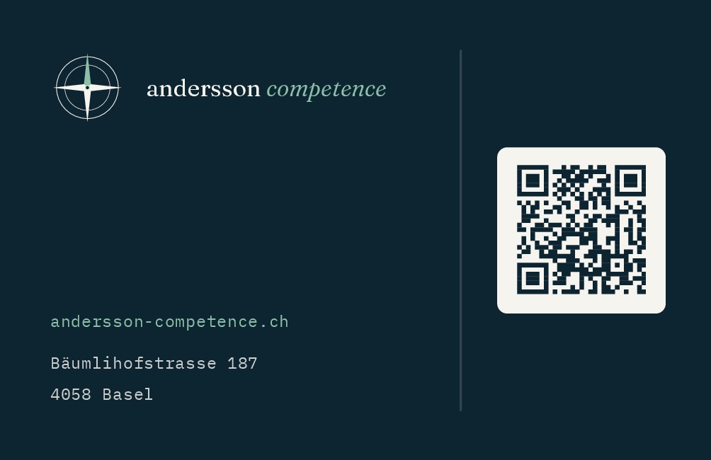 Visitenkarte andersson competence – Rückseite mit QR-Code