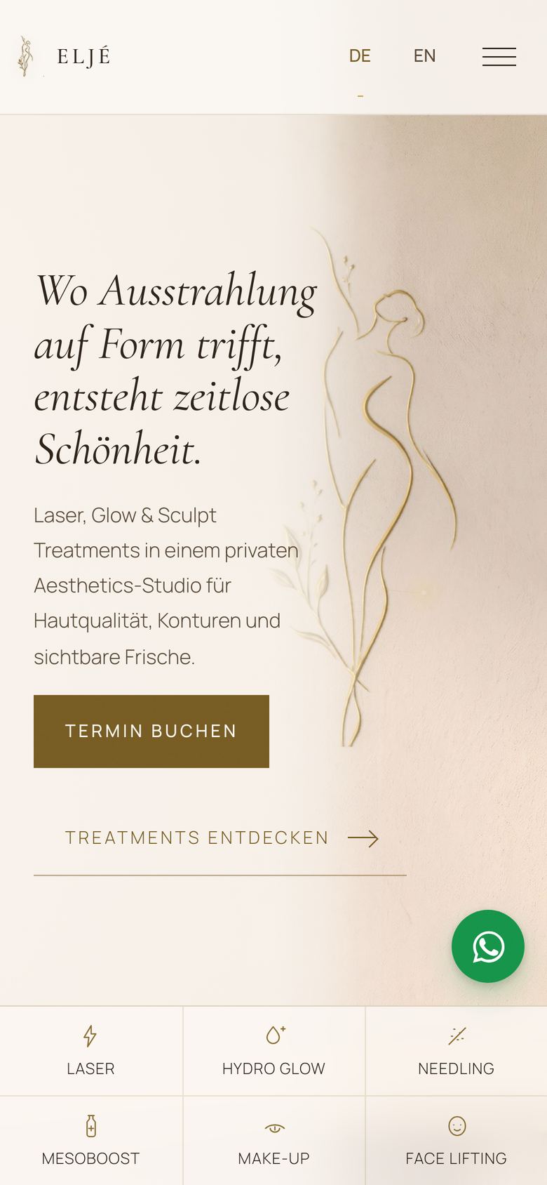 ELJÉ Aesthetics – die Startseite auf dem Smartphone mit dem Hochformat-Motiv