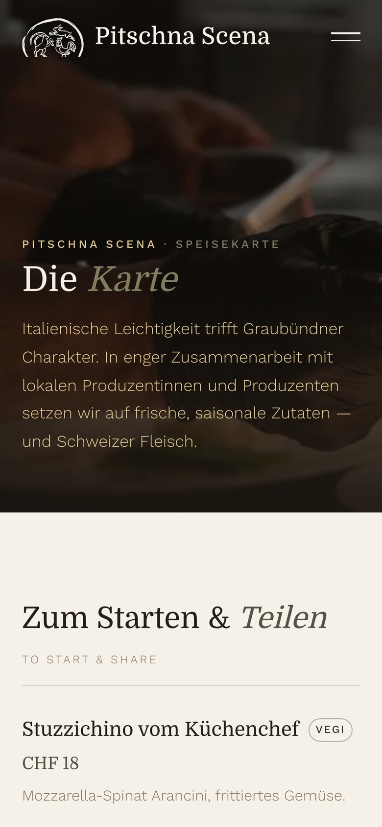 Pitschna Scena – die Speisekarte auf dem Smartphone